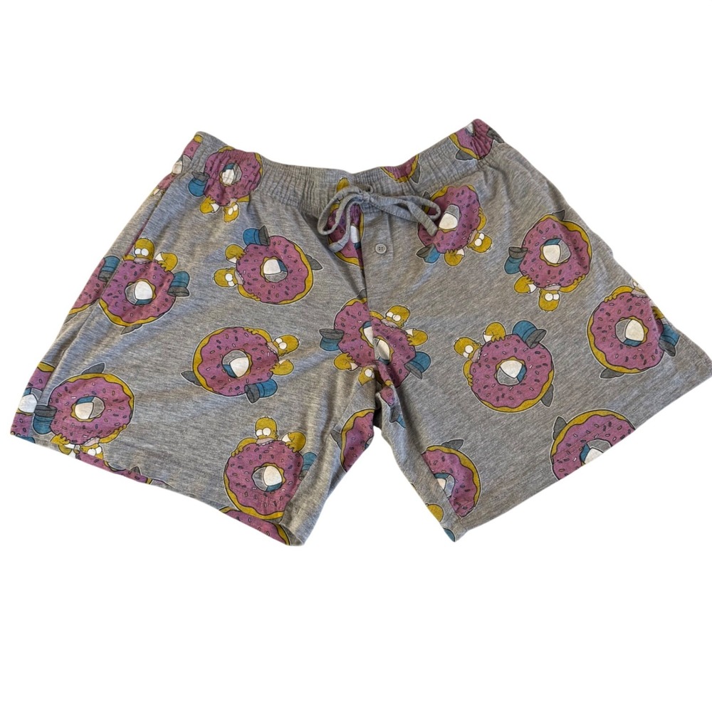 The Simpsons Homer Donut PJ Light Shorts Gray Drawstring Sleepwear Mens Small